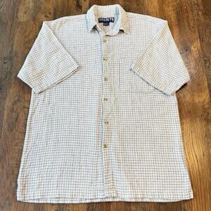 Results Men's M (L) Blue Grey Button Down Short Sleeve Shirt Geometric Plaid